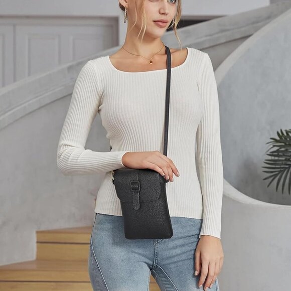 Elegant Vegan Leather Crossbody Phone Bag - Lightweight & Secure Zipper Closure - Picture 6 of 6